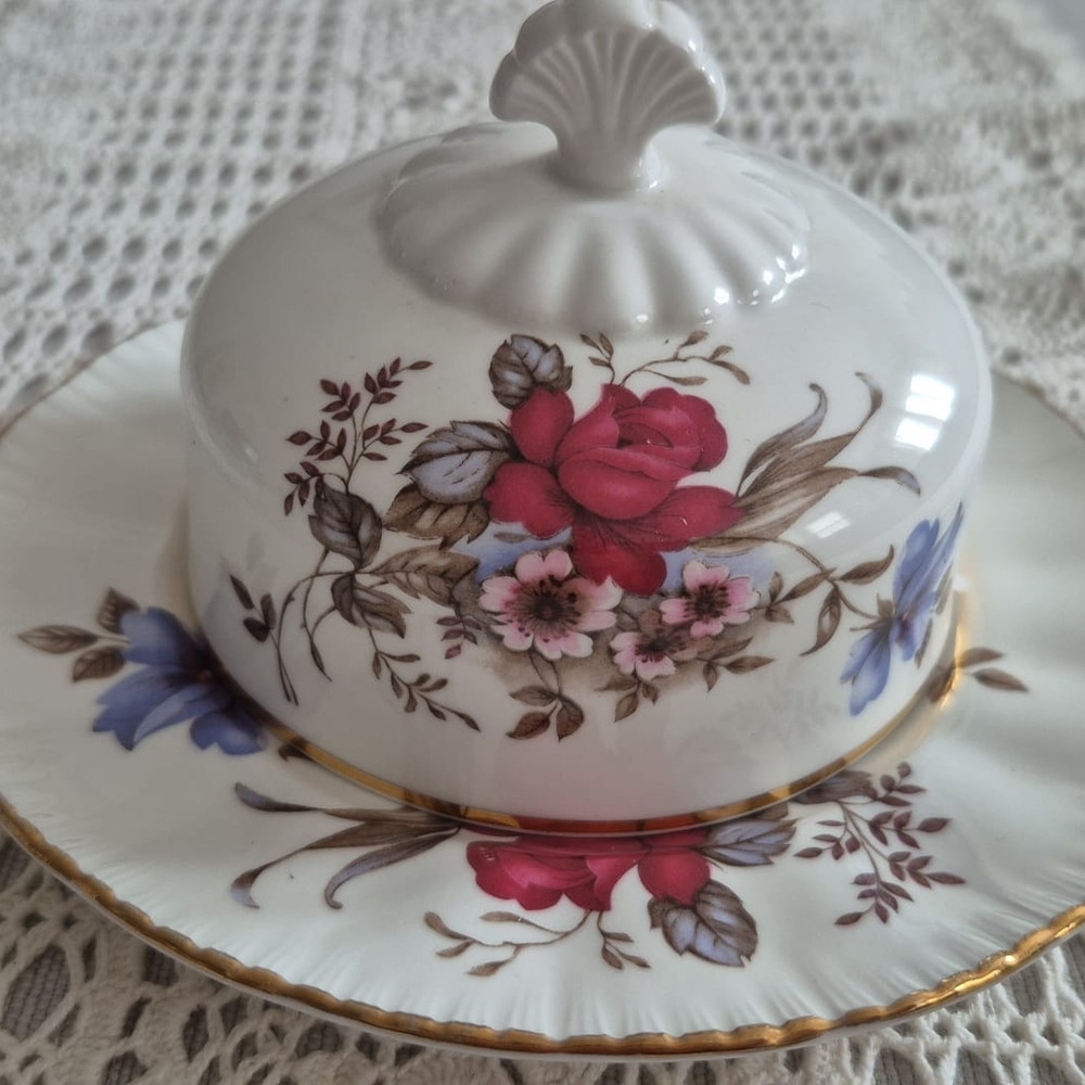 Vintage MCM Paragon Domed Covered Butter Dish with a Floral Design , English Por
